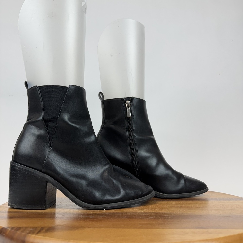 Womens BP Baylee Black Faux Leather Zip Casual Heeled Ankle Booties Size 7 M GUC